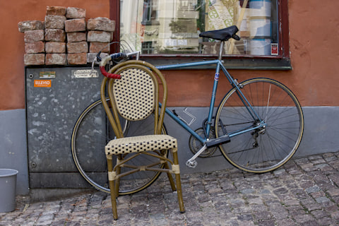 vintage bike and a chair